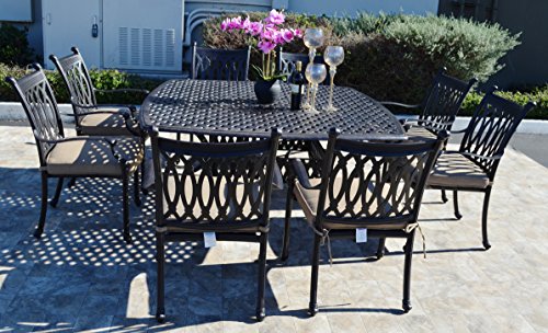theWorldofpatio Grand Tuscany 9pc Outdoor Patio Dining Set with 64" Table and Sunbrella Cushions Antique Bronze