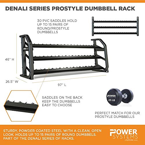 Power Systems Denali ProStyle Dumbbell Rack with Built-in Saddles - Reinforced Steel - Black Powder Coated