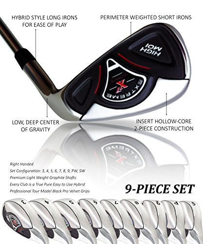 Extreme X7 Senior Men's Iron Set 9-Piece Right Handed Senior Flex +1" Over Tall with Arthritic Grip