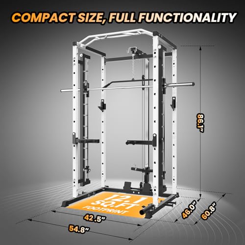 GOCAPTAIN Fitness Squat Rack Power Cage Black+White