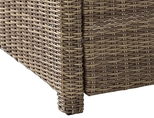 Crosley Furniture Bradenton 5-Piece Wicker Outdoor Patio Set with Propane Fire Pit, Brown with Navy Cushions