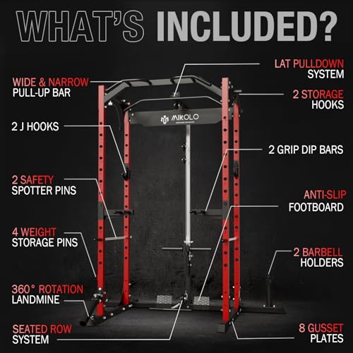 Mikolo Power Cage with LAT Pulldown Red