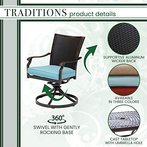 Hanover Traditions 9-Piece Outdoor Dining Set with 8 Cushioned Swivel Rocker Chairs and 42" x 84" Table Blue