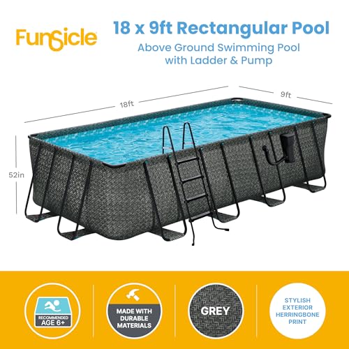 Funsicle Oasis Designer Rectangular Above Ground Pool with Accessories Dark Herringbone Gray