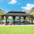 DWVO 12x20ft Hardtop Gazebo Double Roof with Nettings and Curtains Gray