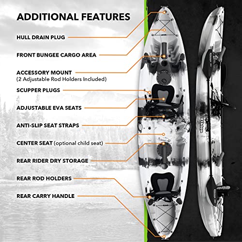 Elkton Outdoors Hard Shell Fishing Tandem Kayak Grey