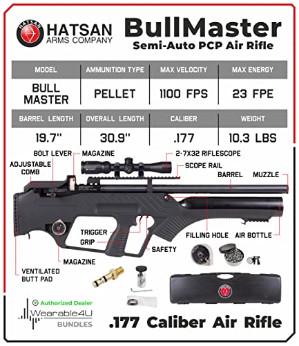 Wearable4U Hatsan BullMaster Semi-Auto .177 Cal PCP Air Rifle Bundle with Scope, Rings & Pellets