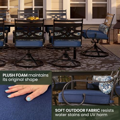 Hanover Montclair 9-Piece Outdoor Dining Set with 8 Swivel Rocker Chairs and Table, Navy