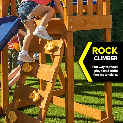 Sportspower North Peak Wooden Swing Set with A-Frame & Slide Yellow/Blue