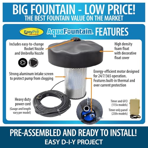 EasyPro Pond Products AquaFountain 1 HP with Timer, GFI & Nozzles Black
