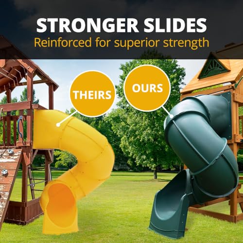 Gorilla Playsets Mountaineer Wooden Swing Set with Slides & Wood Roof Brown