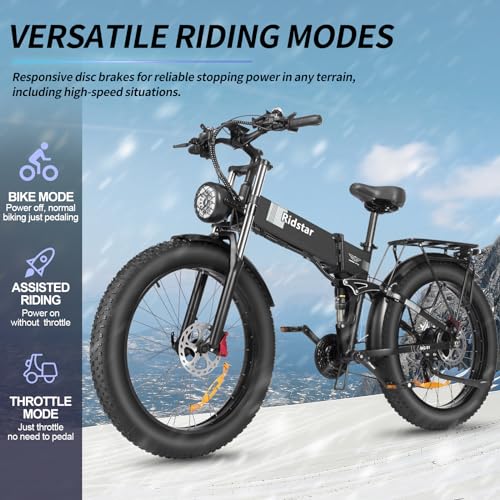 Bopzin Folding Electric Bike for Adults - 1500W 37MPH Ebike with 48V 20AH 960Wh Battery - 26" x 4.0" 75 Miles - 21-Speed Gears - Beach Mountain Snow Electric Bicycle UL Certified 26''-2000W 48V 20AH -Foldable