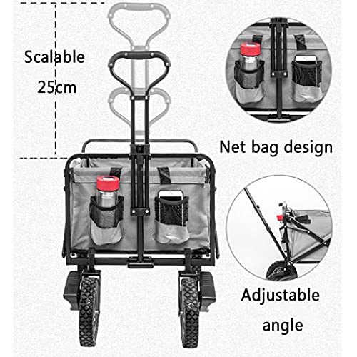 5sssallefaa Folding Utility Wagon 4-Wheeled Outdoor Cart with Brake 100KG Load Capacity