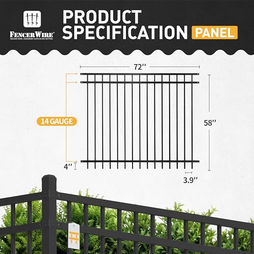 Fencer Wire Heavy Duty Flat Top Fence Barrier Panel 5FT x 6FT Black, Pack of 5