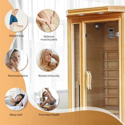 TOREAD Infrared Saunas for Home 1-2 Person Hemlock Wooden Outdoor Sauna Spa Beige
