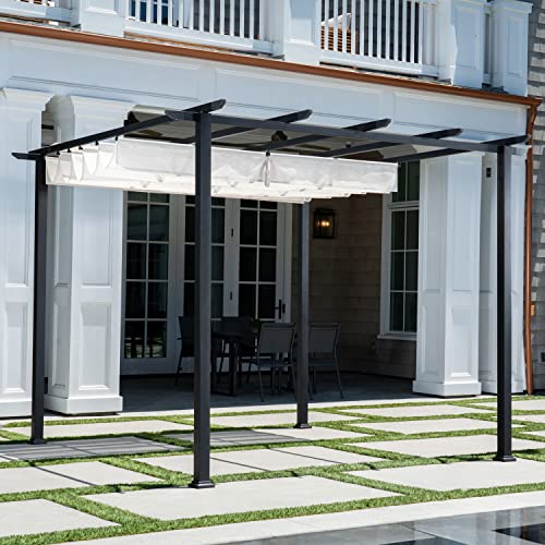 Hanover Reed Outdoor Pergola with Adjustable Sling Canopy Gray 9.8' x 9.8' x 7.6'