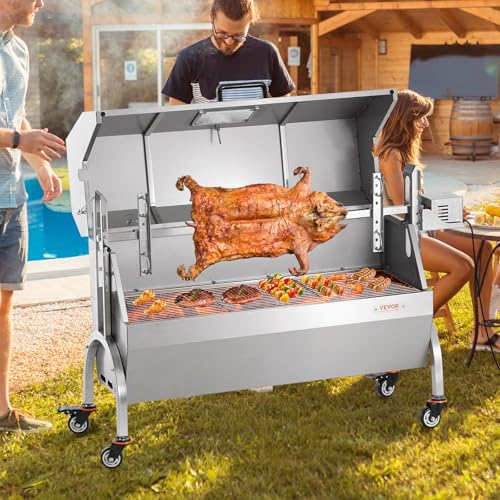 VEVOR 46 Inch Electric Rotisserie Grill with Hooded Cover, 198Lbs Capacity, Stainless Steel, Upgrade