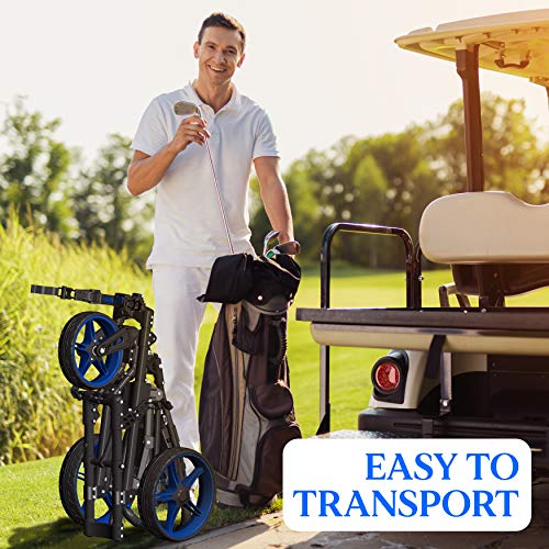 SereneLife 3 Wheel Golf Push Cart - Lightweight Folding Walking Push Cart Roller Golf Bag Holder with Brake, Bracket, and Storage - Assorted