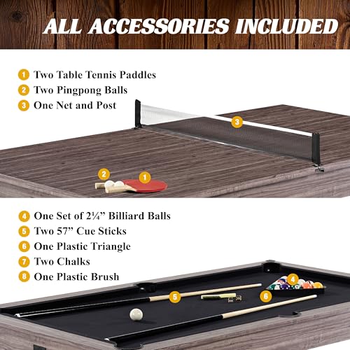 Barrington Billiards Monteray 7’ Drop Pocket Pool Table 3-in-1 Dining Top & Table Tennis Brown/Black