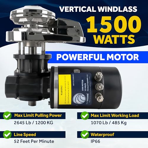 Five Oceans Vertical Windlass Kit 1500W 12V DC Silver/Black