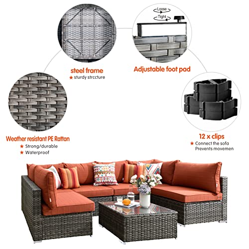 Generic XIZZI 11-Piece Outdoor Sectional Sofa Set with Swivel Rocking Chairs and Fire Pit Table Orange Red