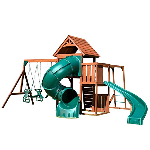 Swing-N-Slide Grandview Twist Play Set with Slides, Swings, Monkey Bars, Glider, Climbing Wall Green