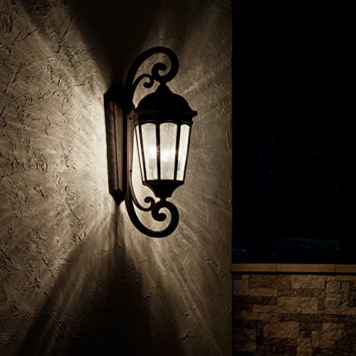 Kichler Courtyard 3-Light Outdoor Wall Light with Clear Seeded Glass Rubbed Bronze