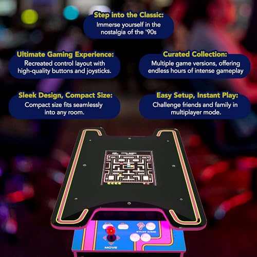 ARCADE1UP Ms. PAC-MAN Head-to-Head Arcade Table 12 Games Multiplayer Control Panel 17-Inch Color LCD Screen Black Series