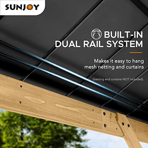 Sunjoy Hardtop Gazebo 11x11 ft Cedar Frame Black Steel Polycarbonate Roof Black + Natural Wood