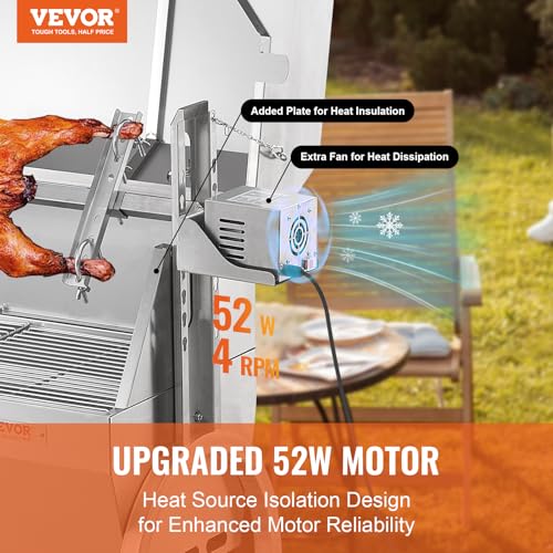 VEVOR 46 Inch Electric Rotisserie Grill with Hooded Cover, 198Lbs Capacity, Stainless Steel, Upgrade