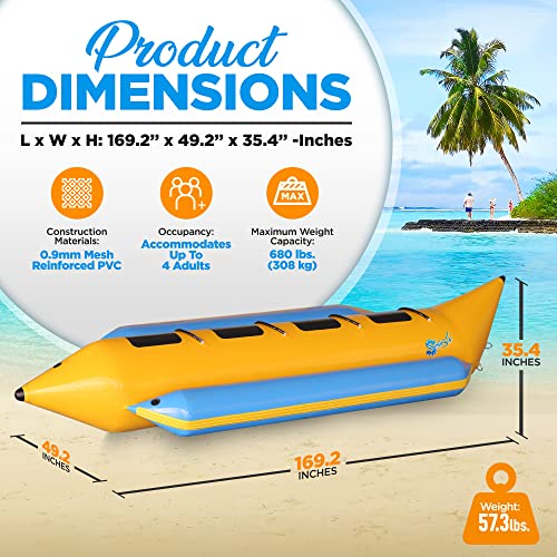 SereneLife Inflatable Floating Banana Boat Towable Tube Yellow