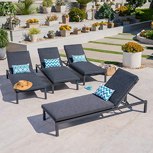 Great Deal Furniture Outdoor Mesh Chaise Lounge Set of 4 Dark Grey + Black