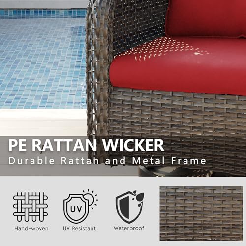 MeetLeisure 5 Piece Outdoor Patio Furniture Set Wicker Conversation Bistro Set Red