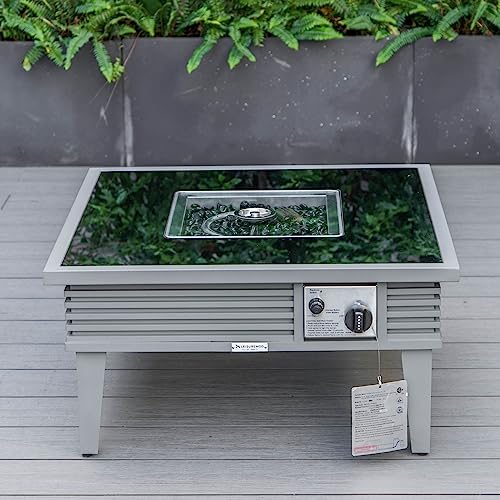 LeisureMod Walbrooke Modern Aluminum 5-Piece Patio Conversation Set with Fire Pit Table Navy Blue