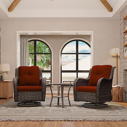 Gardenbee 5 Piece Outdoor Patio Furniture Set Wicker Conversation Set with Swivel Rocking Chairs and Ottomans Orange