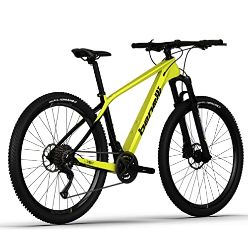 Benelli Bike 29'' Carbon Mountain 18 Speed, Brake Disc, Light-Weight Hardtail Frame (Large) Yellow Black