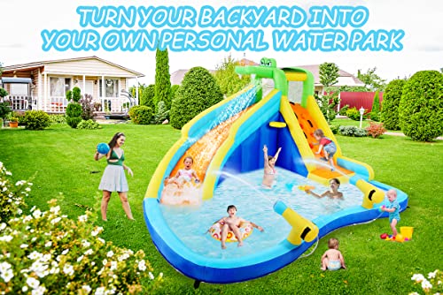 ROOJER 8-in-1 Inflatable Water Slide Bounce House with Blower and Accessories - Multi-Color
