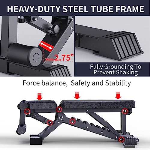 K KiNGKANG Adjustable Weight Bench 1100 LB Capacity Black