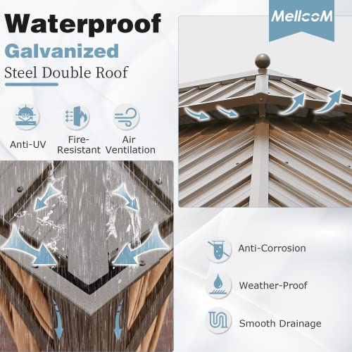 MELLCOM 12'x16' Hardtop Gazebo Brown