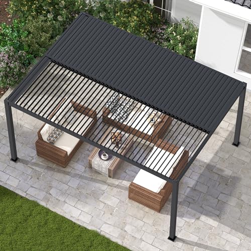 RoyalCraft 12'x16' Adjustable Louvered Pergola Heavy-Duty Aluminum Black