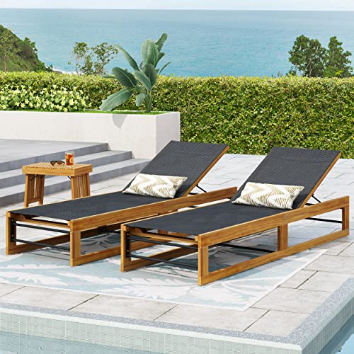 Christopher Knight Home Emile Outdoor Adjustable Chaise Lounges Set of 2 Black Teak