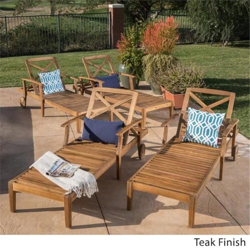 Great Deal Furniture GDFStudio Outdoor Teak Finished Acacia Wood Chaise Lounge Set of 4 Teak Finish