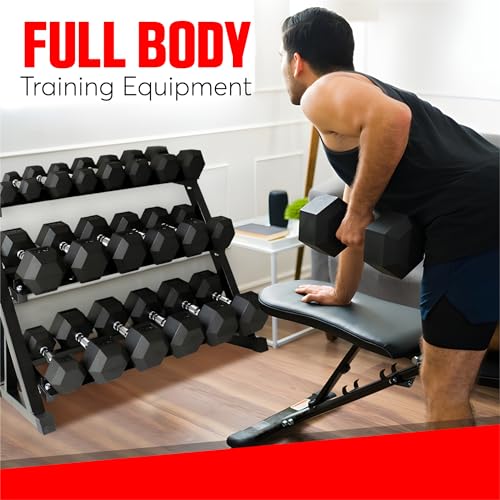 StrengthUSA Rubber Hex Dumbbell Set with Rack 450 lbs Black