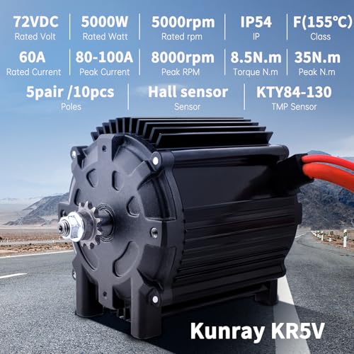 Kunray 72V 5000W Electric Brushless DC Motor Kit with Temperature Sensing for Go Kart and Electric Motorcycles