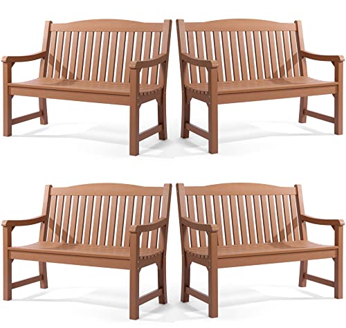 hOmeQomi Outdoor Bench Set of 4 All Weather Resistant Poly Lumber Teak