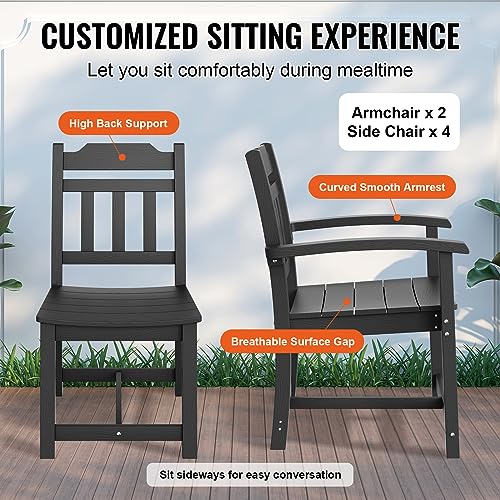 VEVOR 7 Pieces Outdoor Patio Dining Set Rectangle Furniture Table and Chairs Black