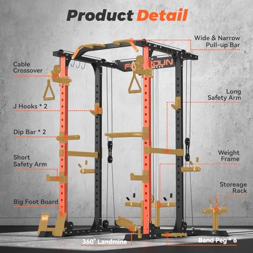 FEIERDUN Multi-function Squat Rack Power Cage FLA01 Orange