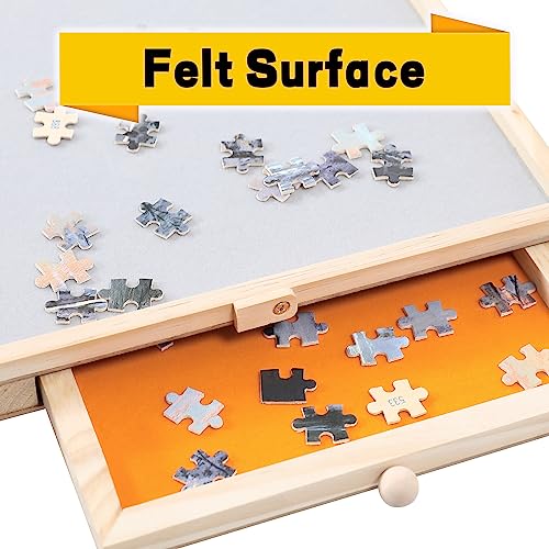 Jighaus Jigsaw Puzzle Board Table with Cover Mat & Storage Drawers Natural/1000 Pieces