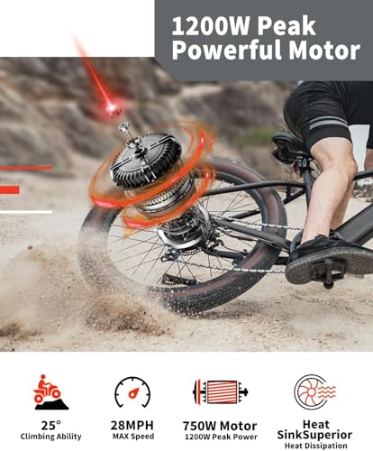 Luckeep 1200W Electric Mountain Bike with Lock, 26" Fat Tire, 48V Battery