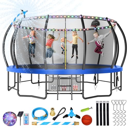 Lyromix 16FT Pumpkin Trampoline with Sprinkler & Basketball Hoop Navy Blue